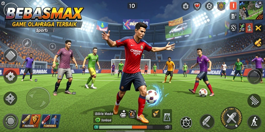 Tampilan gameplay BEBASMAX dengan aksi seru di lapangan olahraga.
