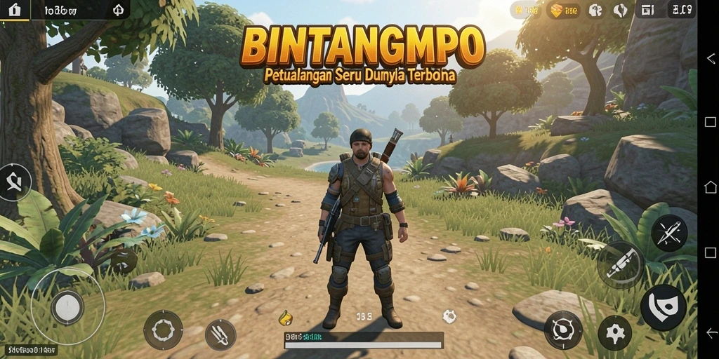Tangkapan layar gameplay BINTANGMPO menampilkan dunia terbuka yang menakjubkan.