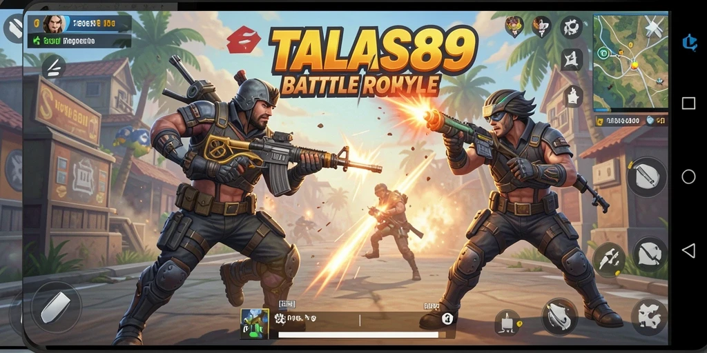 Tampilan aksi seru dalam gameplay TALAS89 di medan pertempuran.